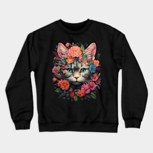 Flowery Cat Cute Gifts For Cats & Flower Lover Crewneck Sweatshirt